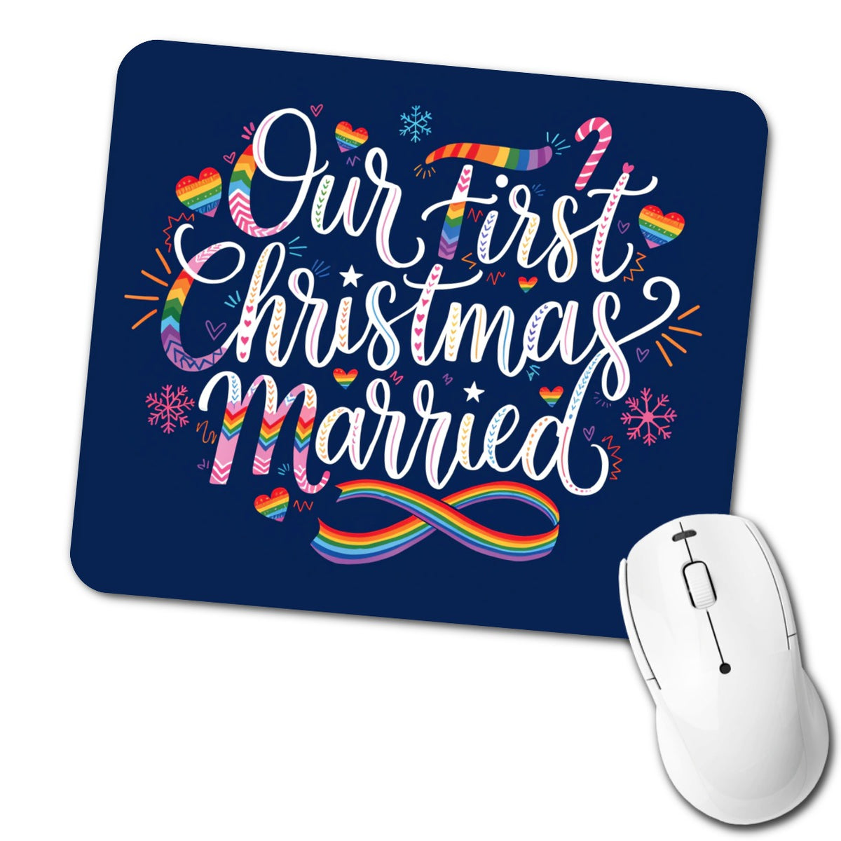 First Christmas Married Pride LGBTQ Low Profile Mouse Pad Mat