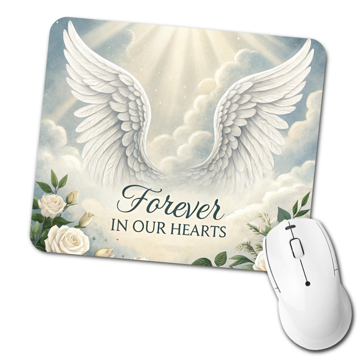 Forever In Our Hearts Angel Wings Heaven Low Profile Mouse Pad Mat