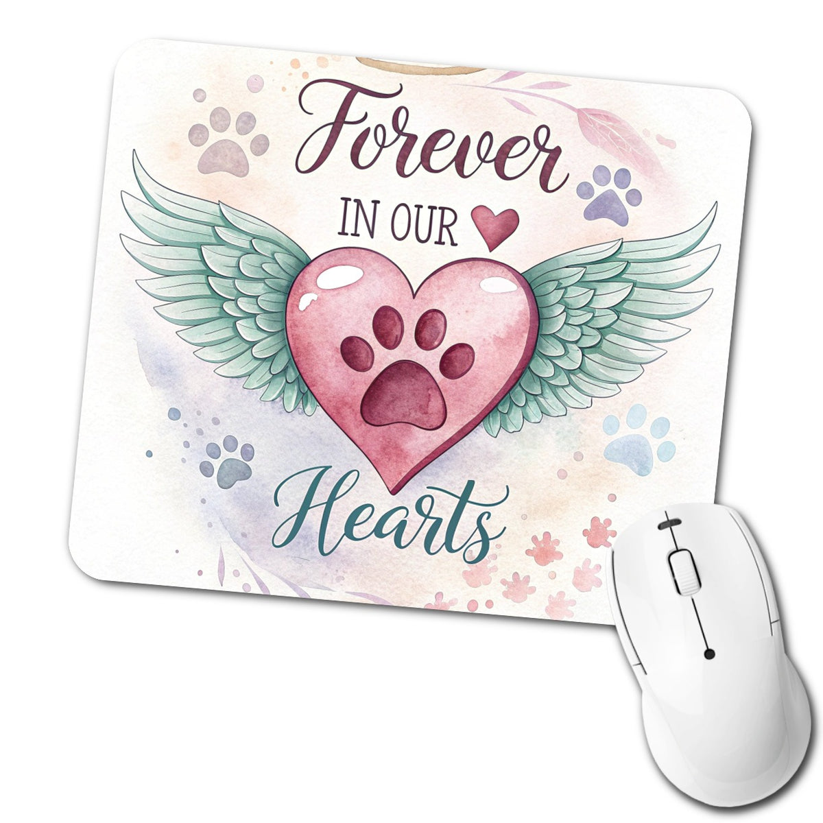 Forever In Our Hearts Paw Prints Dog Cat Low Profile Mouse Pad Mat