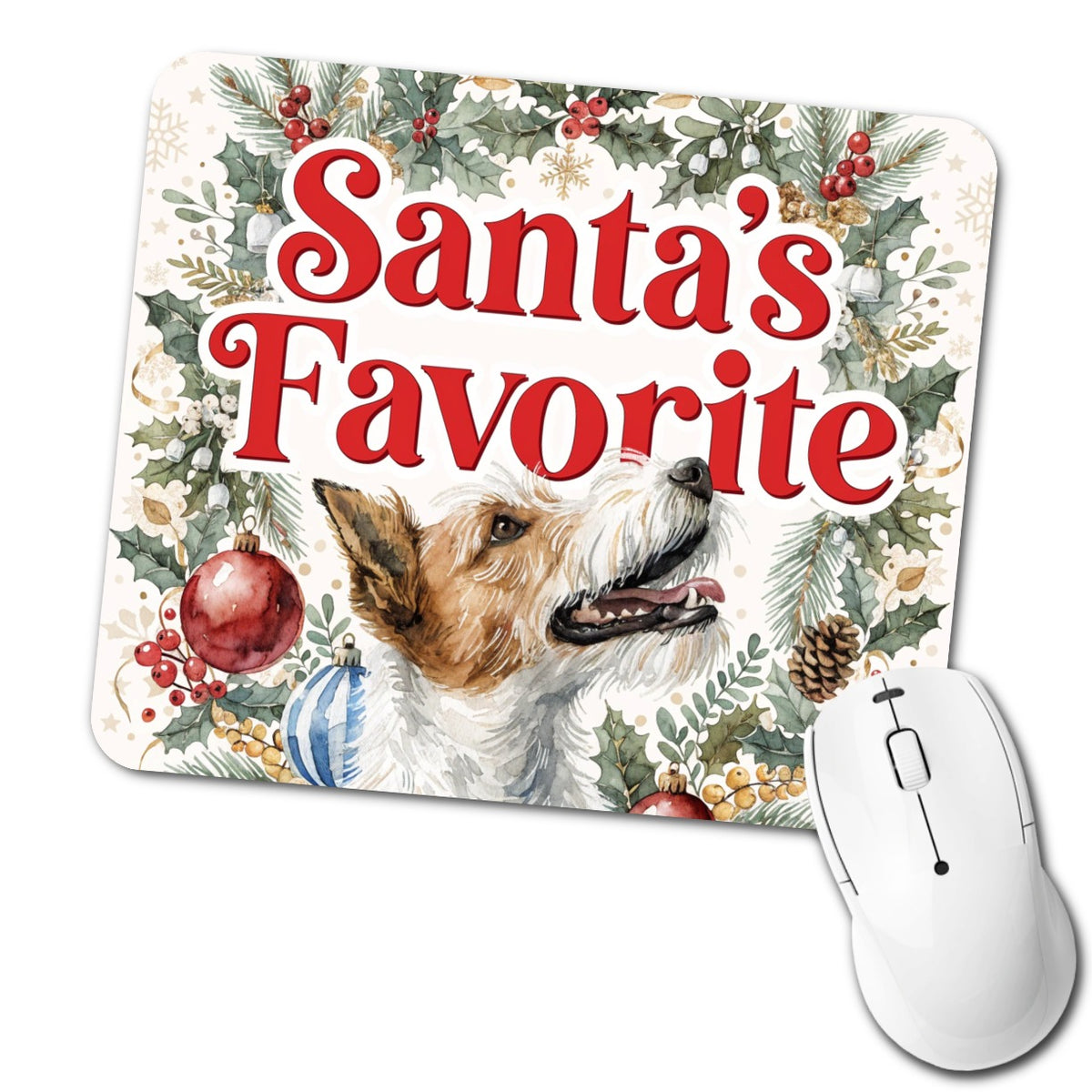 Fox Terrier Dog Christmas Santa's Favorite Low Profile Mouse Pad Mat