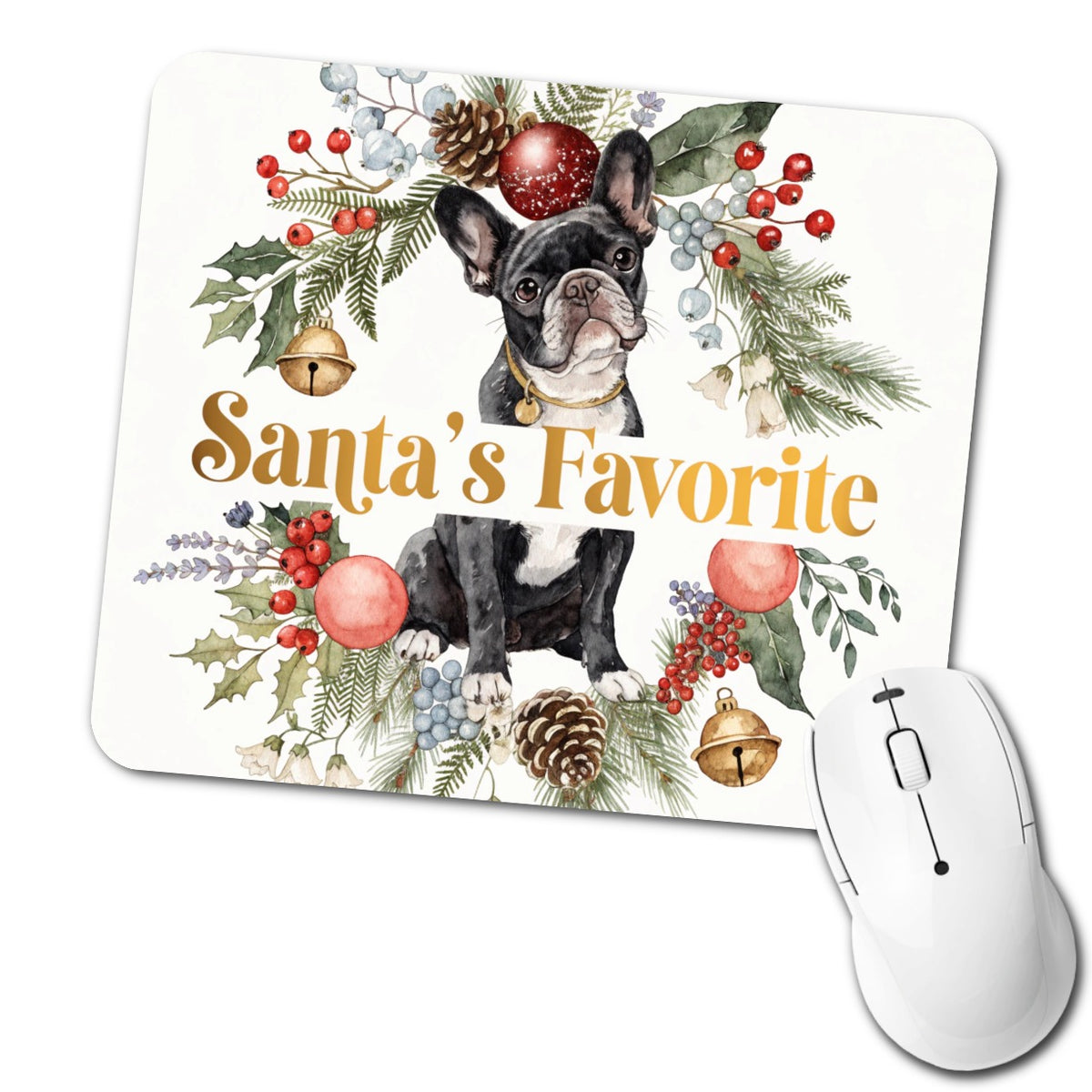 French Bulldog Dog Christmas Santa's Favorite Low Profile Mouse Pad Mat