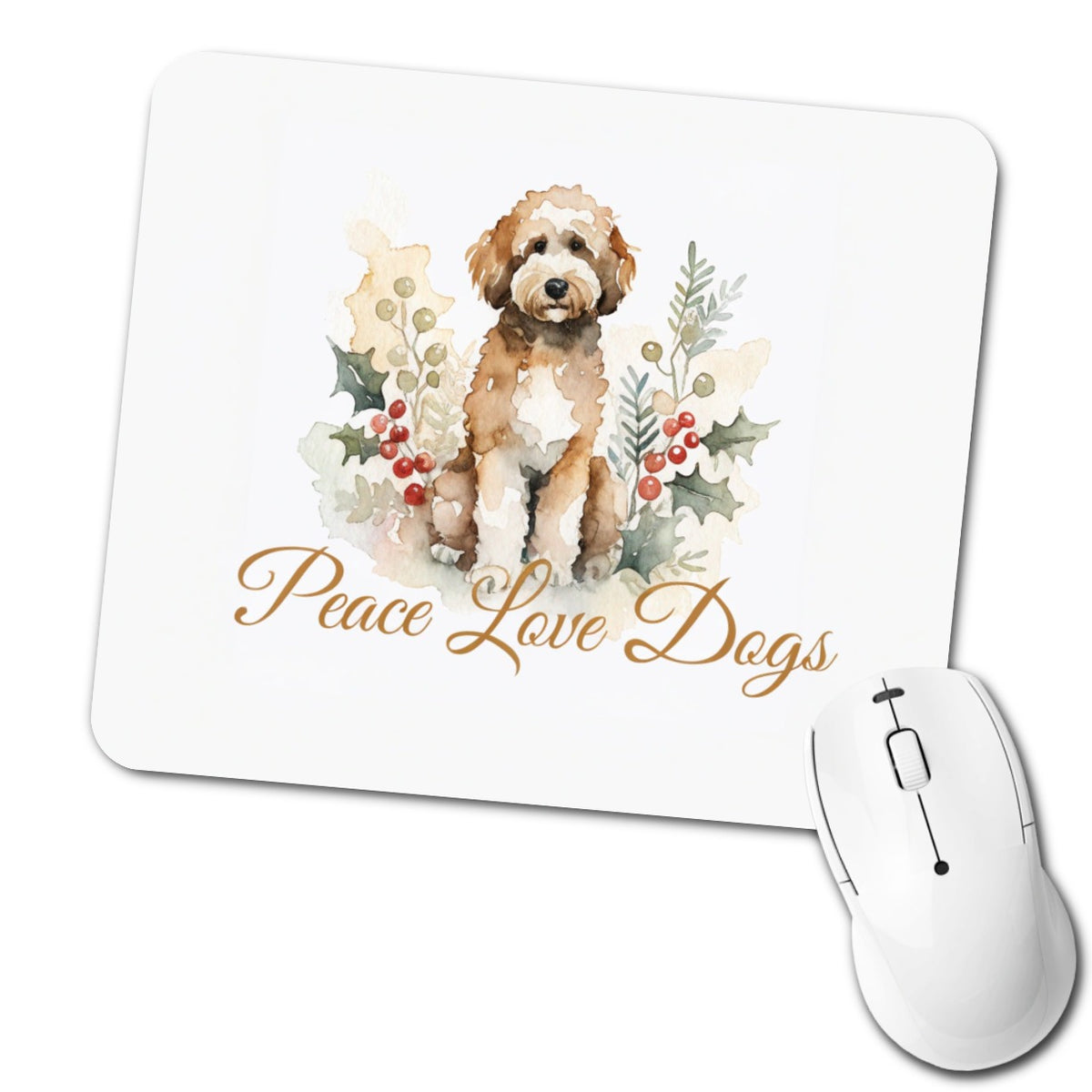 Goldendoodle Christmas Peace Love Dogs Low Profile Mouse Pad Mat