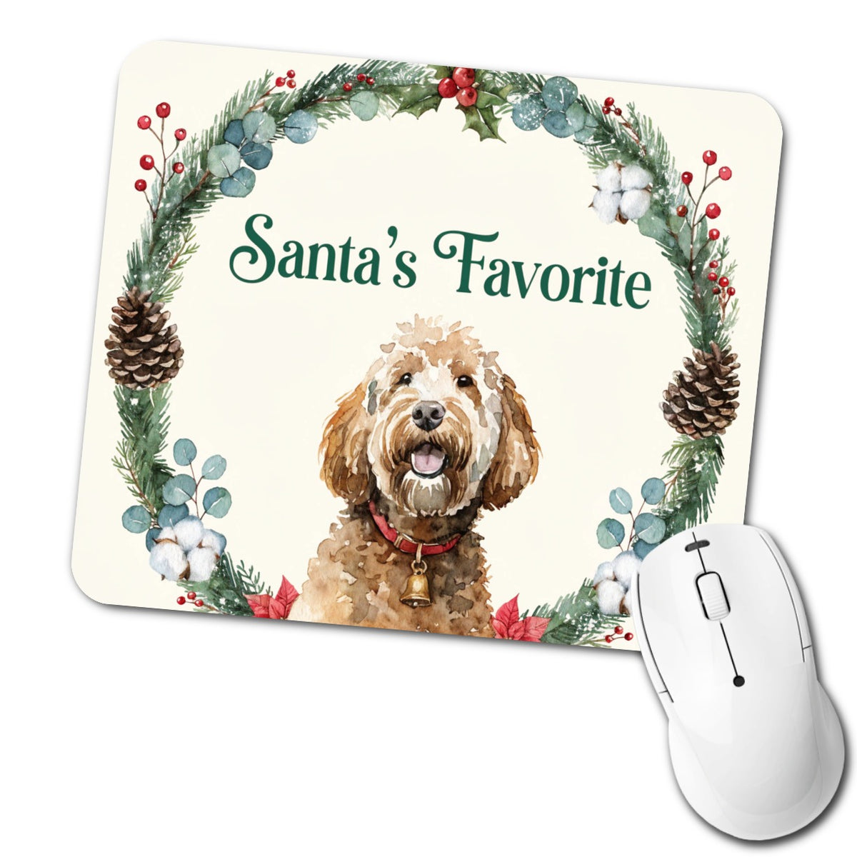 Goldendoodle Dog Christmas Santa's Favorite Low Profile Mouse Pad Mat