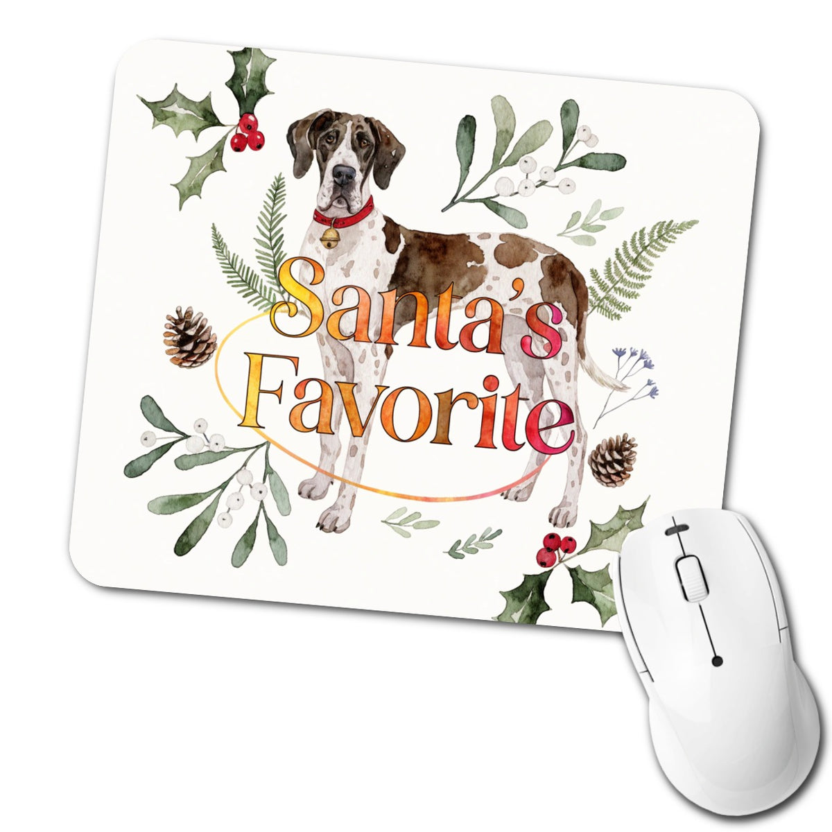 Great Dane Watercolor Dog Christmas Santa's Favorite Low Profile Mouse Pad Mat