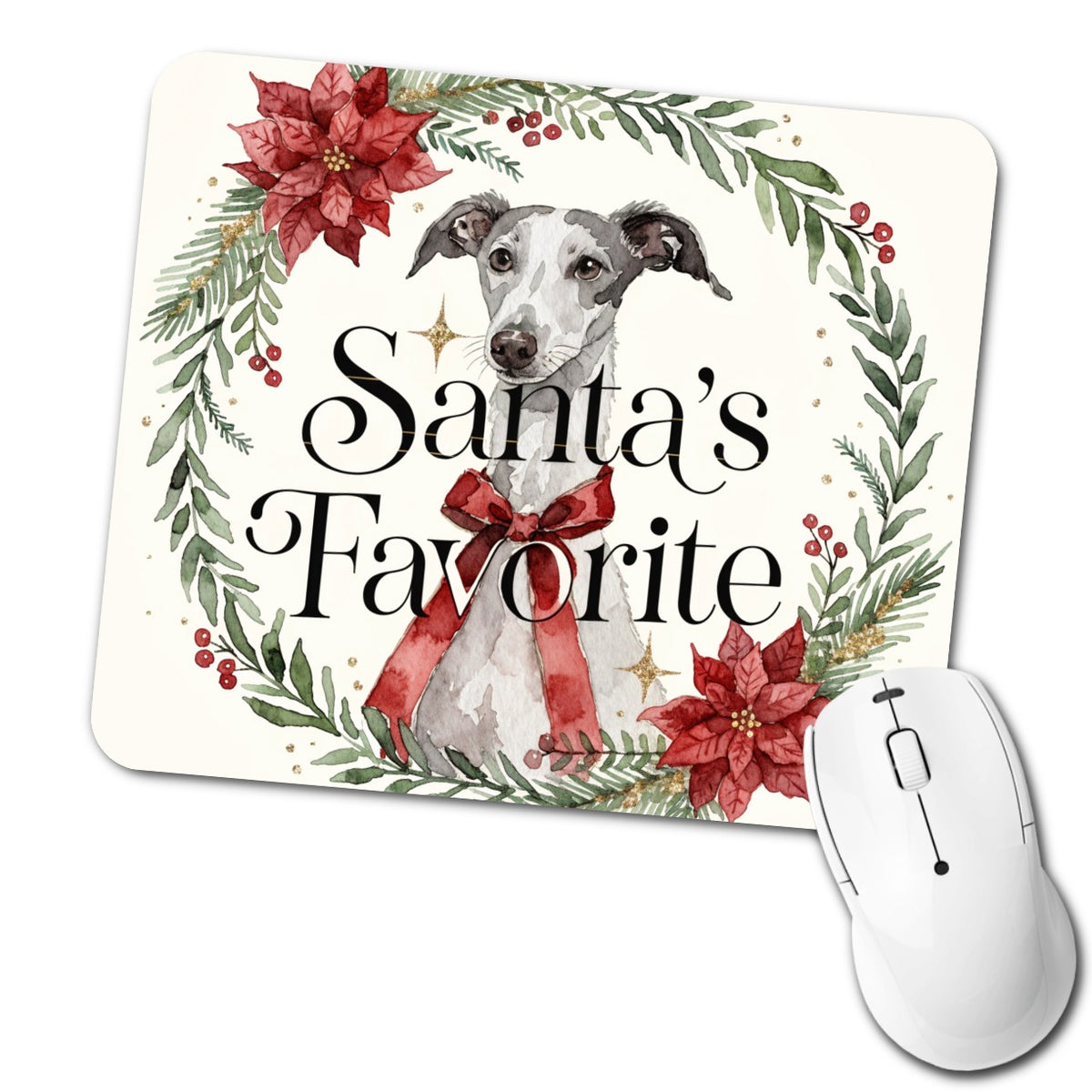Greyhound Dog Christmas Santa's Favorite Low Profile Mouse Pad Mat