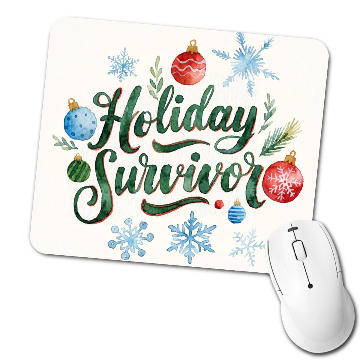 Holiday Survivor Christmas Green Script Low Profile Mouse Pad Mat