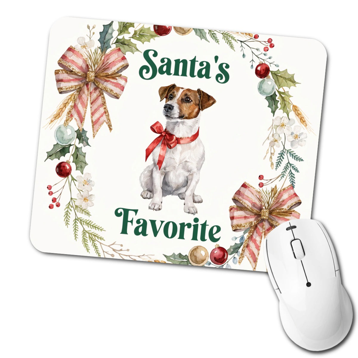 Jack Russell Terrier Dog Christmas Santa's Favorite Low Profile Mouse Pad Mat