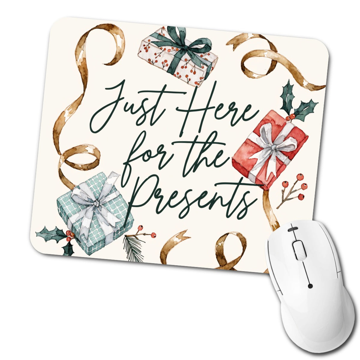 Just Here For Presents Christmas Xmas Funny Low Profile Mouse Pad Mat