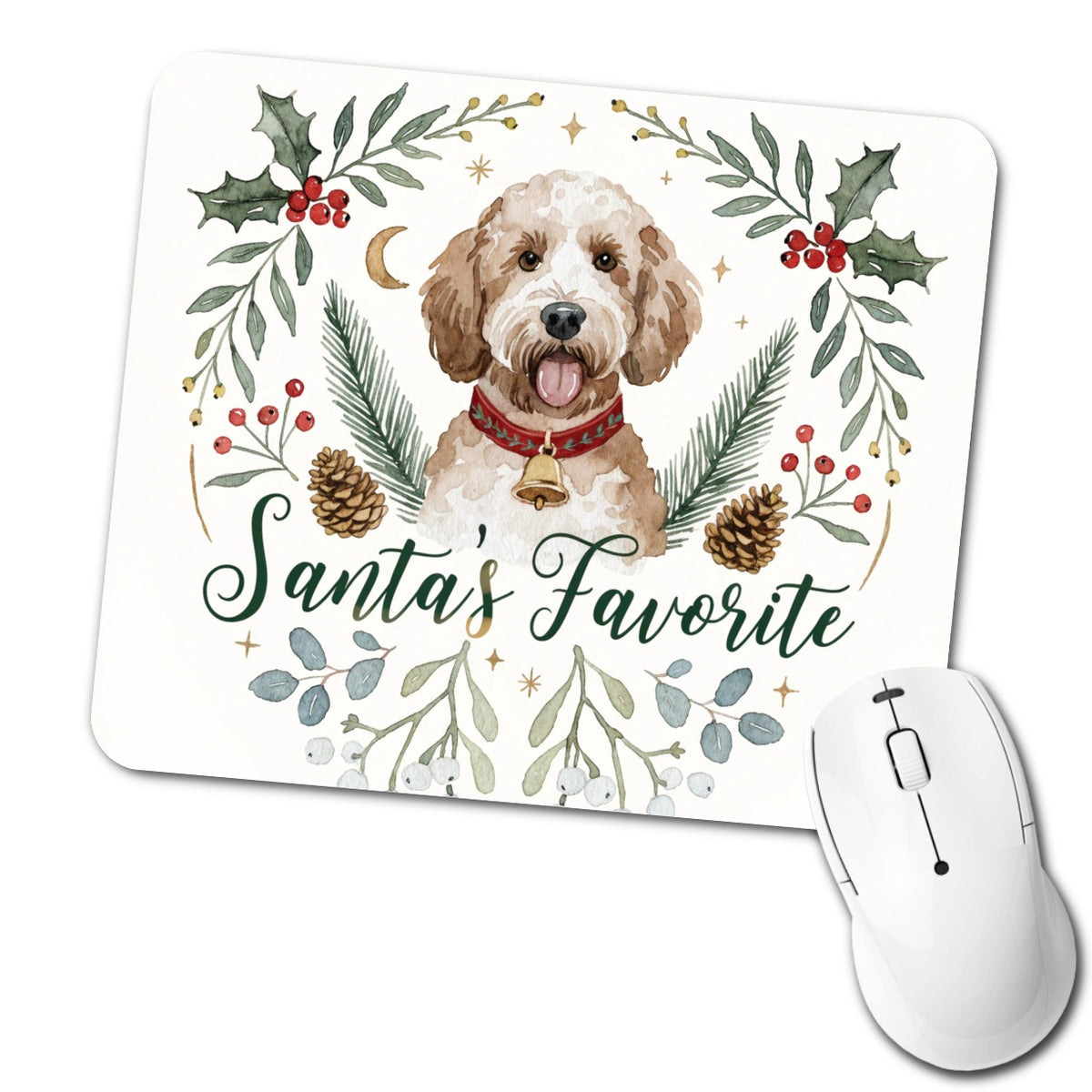 Labradoodle Dog Christmas Santa's Favorite Low Profile Mouse Pad Mat