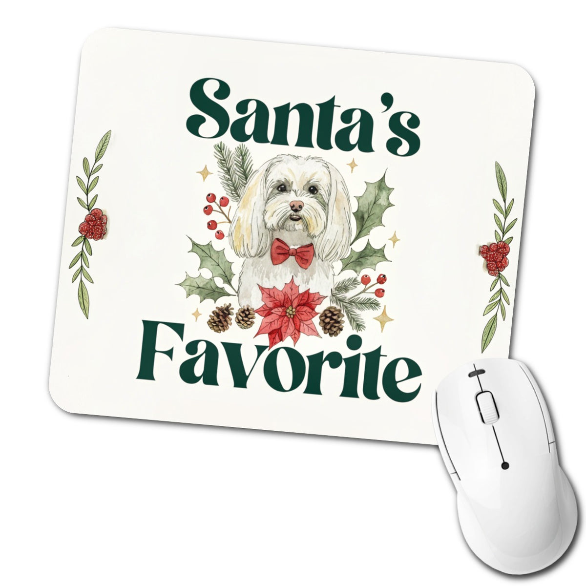 Maltese Dog Christmas Santa's Favorite Low Profile Mouse Pad Mat