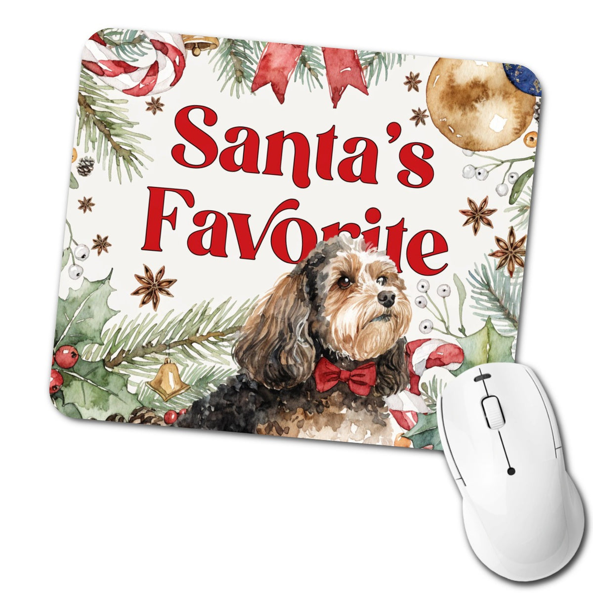 Maltipoo Dog Cute Christmas Santa's Favorite Low Profile Mouse Pad Mat