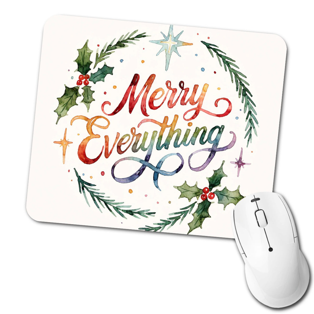 Merry Everything Christmas Colorful Low Profile Mouse Pad Mat