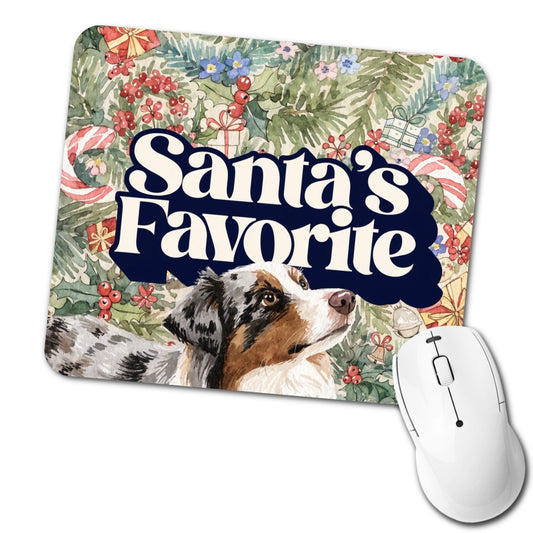 Miniature Australian Shepherd Mini Aussie Dog Christmas Santa's Favorite Low Profile Mouse Pad Mat