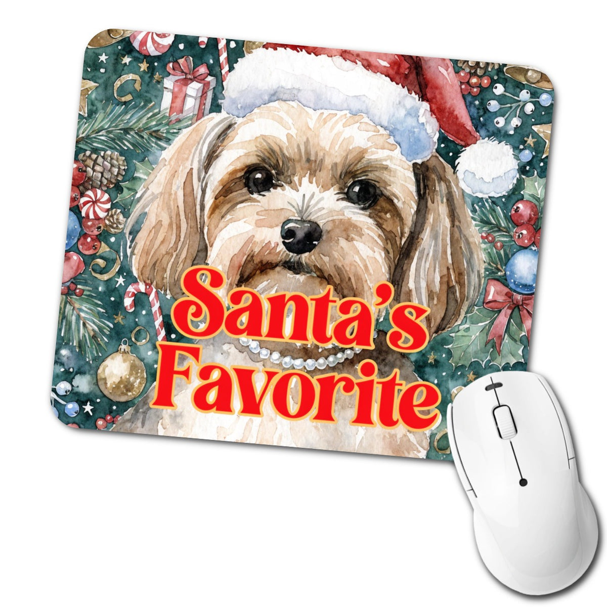 Morkie Dog Christmas Santa's Favorite Low Profile Mouse Pad Mat