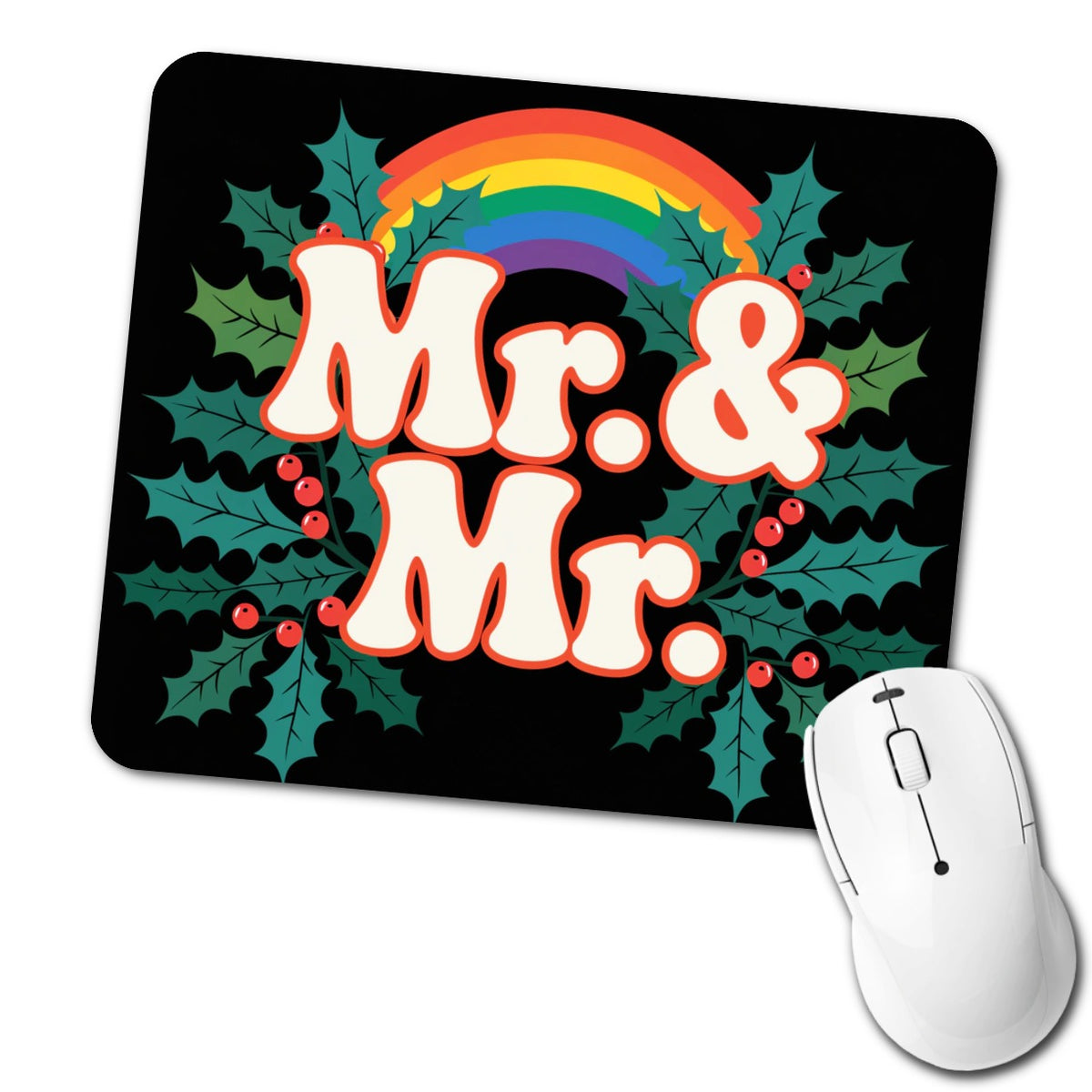 Mr and Mr Pride Gay Rainbow Christmas Bold Low Profile Mouse Pad Mat