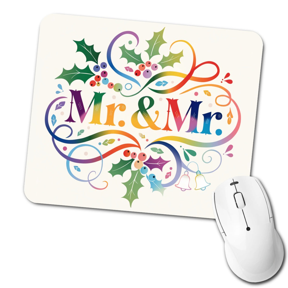 Mr and Mr Pride Gay Rainbow Christmas Elegant Low Profile Mouse Pad Mat