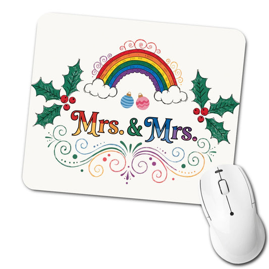 Mrs and Mrs Pride Gay Lesbian Rainbow Christmas Low Profile Mouse Pad Mat