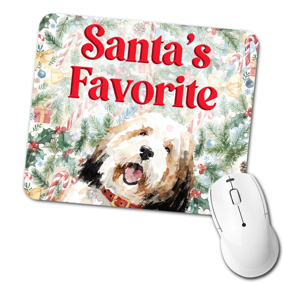 Old English Sheepdog Christmas Santa's Favorite Low Profile Mouse Pad Mat