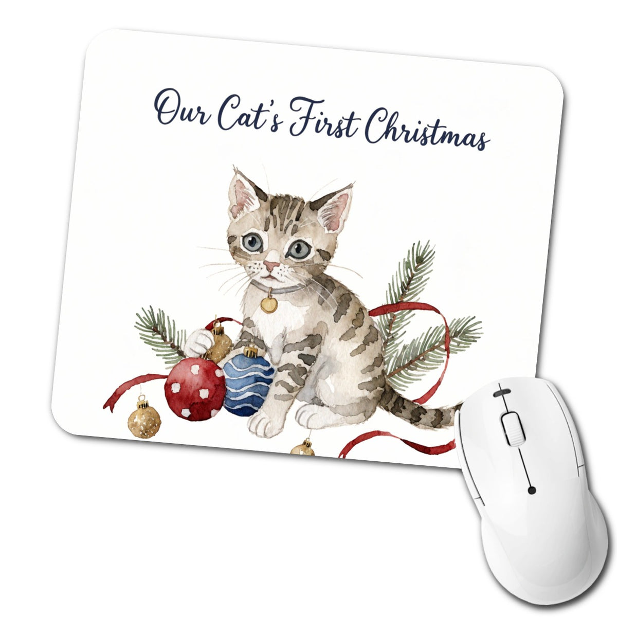Our Cat's First Christmas Cute Low Profile Mouse Pad Mat