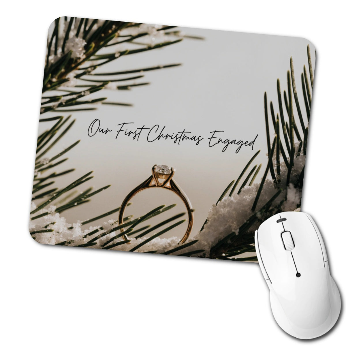 Our First Christmas Engaged Engagement Low Profile Mouse Pad Mat