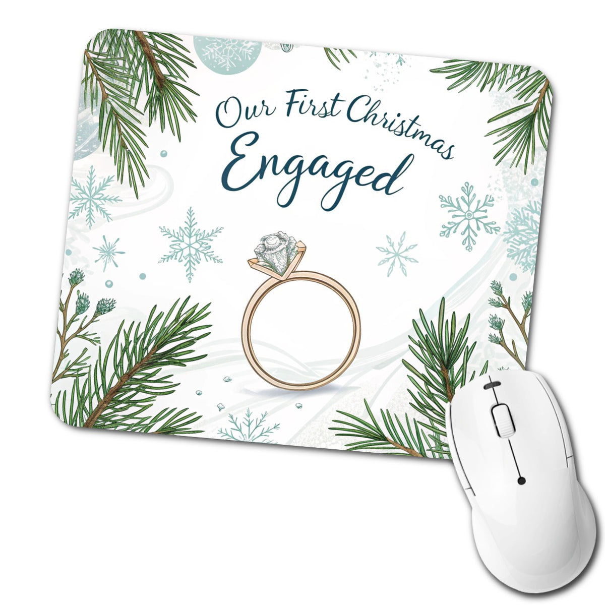 Our First Christmas Engaged Wedding Low Profile Mouse Pad Mat