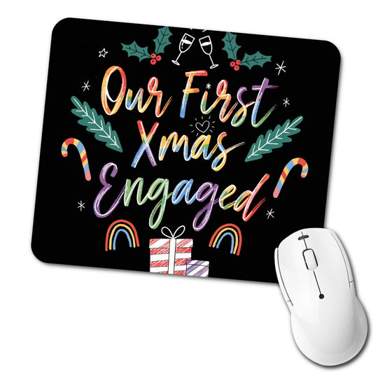 Our First Christmas Xmas Engaged LGBTQ Pride Cute Low Profile Mouse Pad Mat