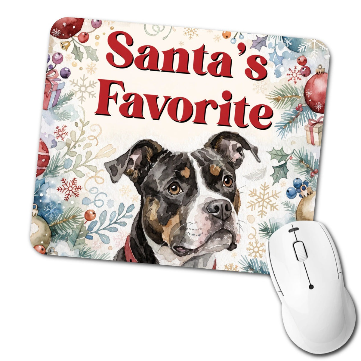 Pit Bull Mix Dog Christmas Santa's Favorite Low Profile Mouse Pad Mat