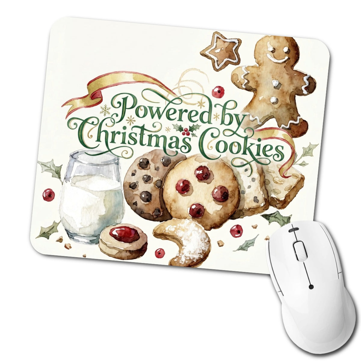 Powered By Christmas Cookies Funny Low Profile Mouse Pad Mat