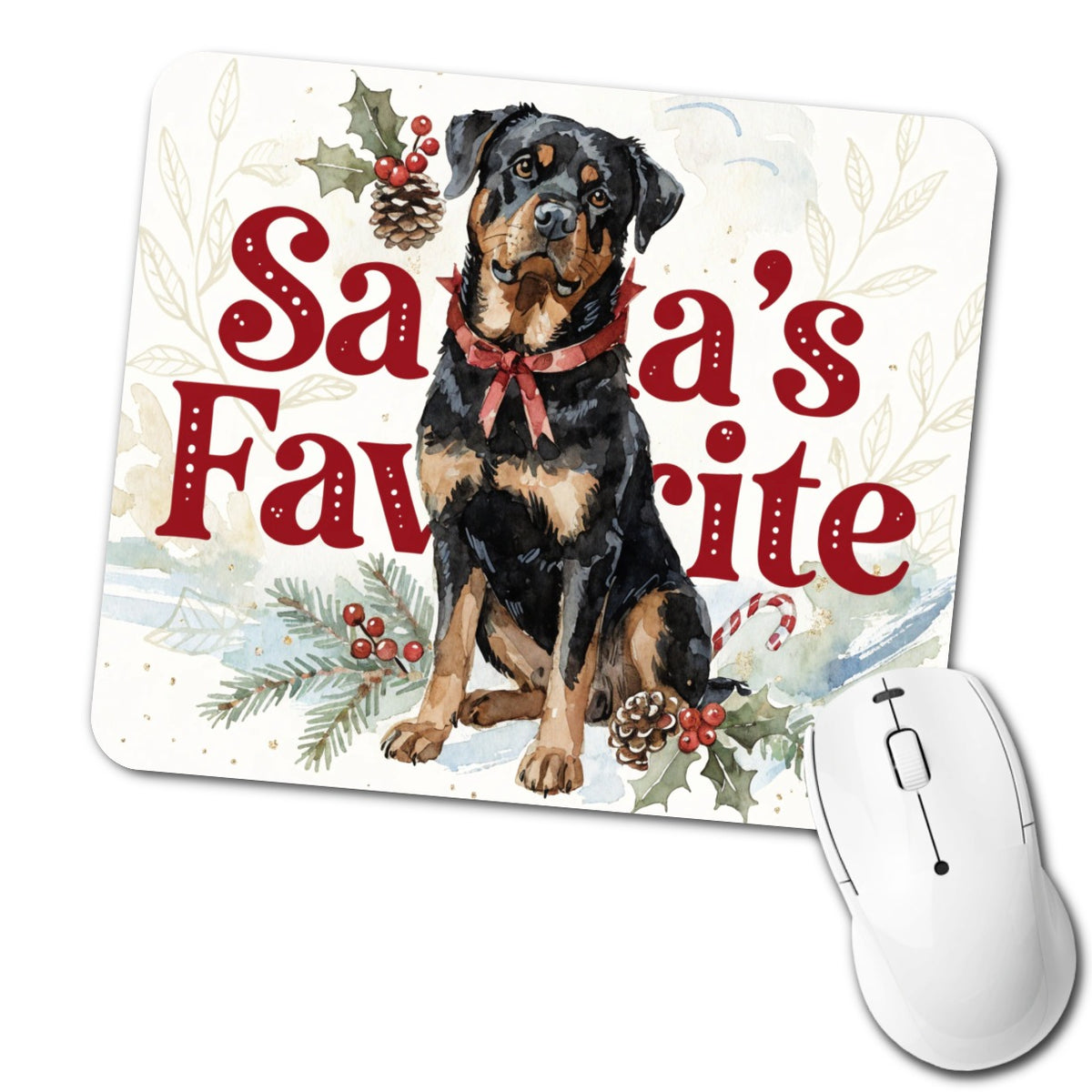 Rottweiler Dog Christmas Santa's Favorite Low Profile Mouse Pad Mat