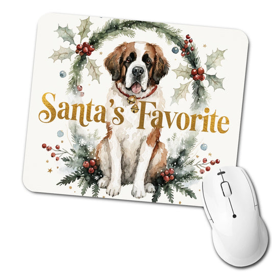 Saint Bernard Dog Christmas Santa's Favorite Low Profile Mouse Pad Mat