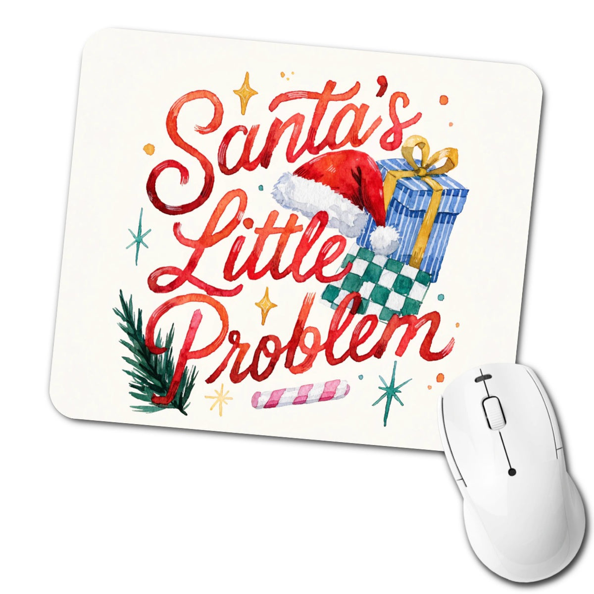 Santa's Little Problem Christmas Funny Low Profile Mouse Pad Mat