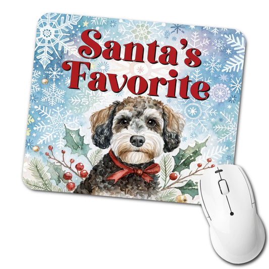 Schnoodle Dog Christmas Santa's Favorite Low Profile Mouse Pad Mat