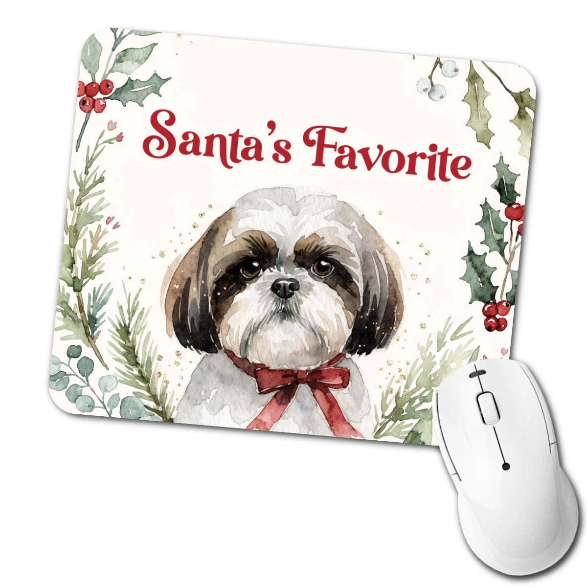 Shih Tzu Dog Christmas Santa's Favorite Low Profile Mouse Pad Mat