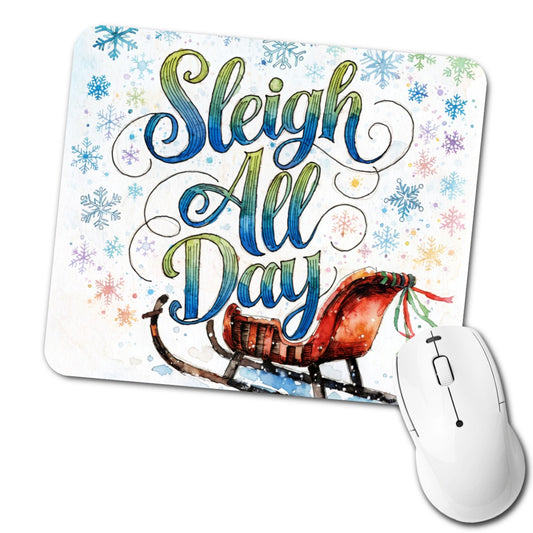 Sleigh Slay All Day Christmas Funny Snowflakes Low Profile Mouse Pad Mat