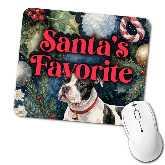 Staffordshire Bull Terrier Dog Christmas Santa's Favorite Low Profile Mouse Pad Mat
