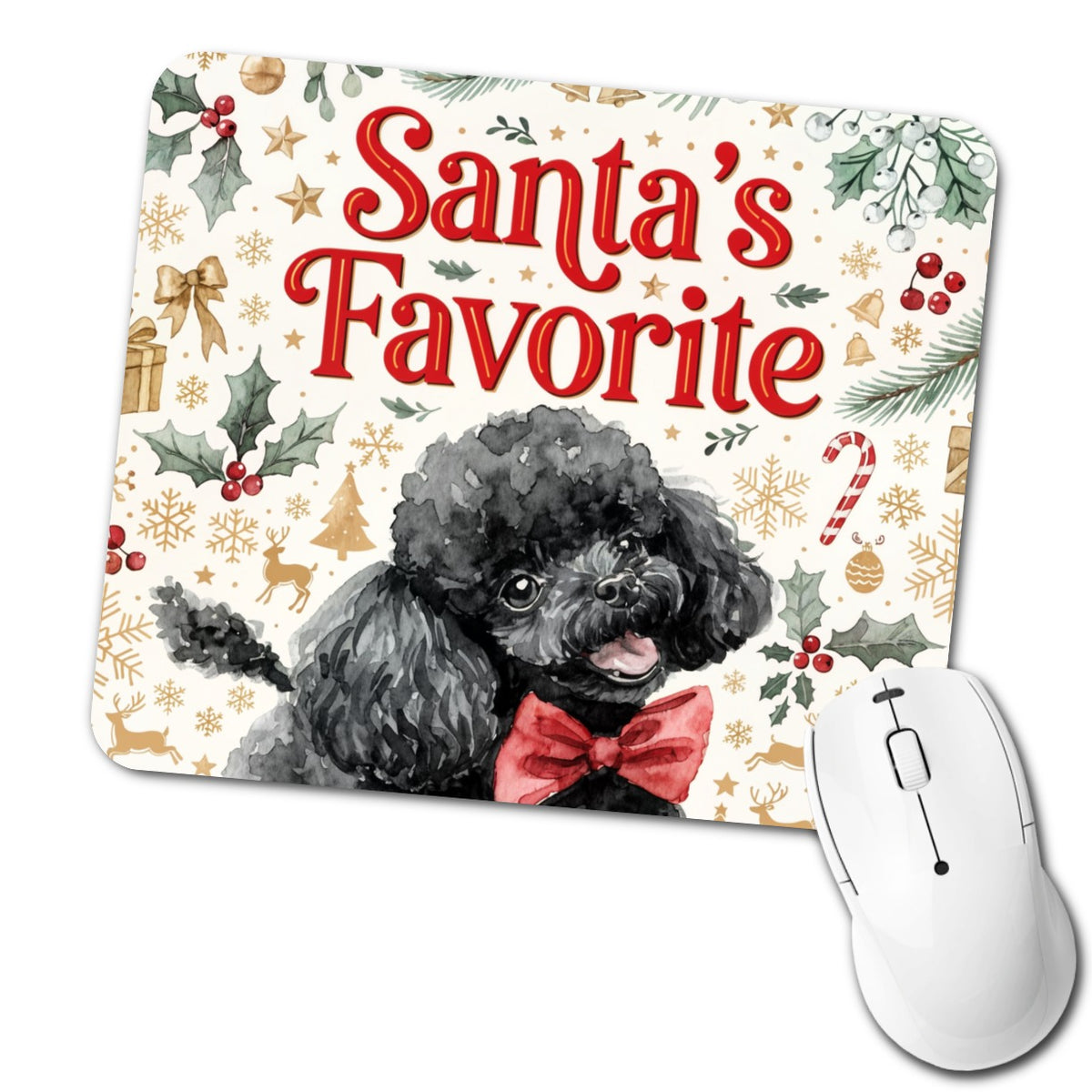 Toy Poodle Dog Christmas Santa's Favorite Low Profile Mouse Pad Mat