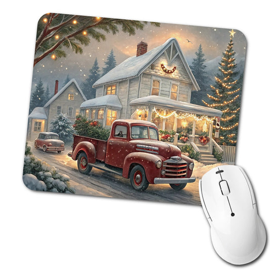 Vintage Americana Christmas Red Truck Low Profile Mouse Pad Mat