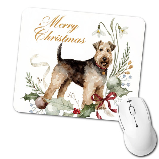 Welsh Terrier Dog Merry Christmas Low Profile Mouse Pad Mat