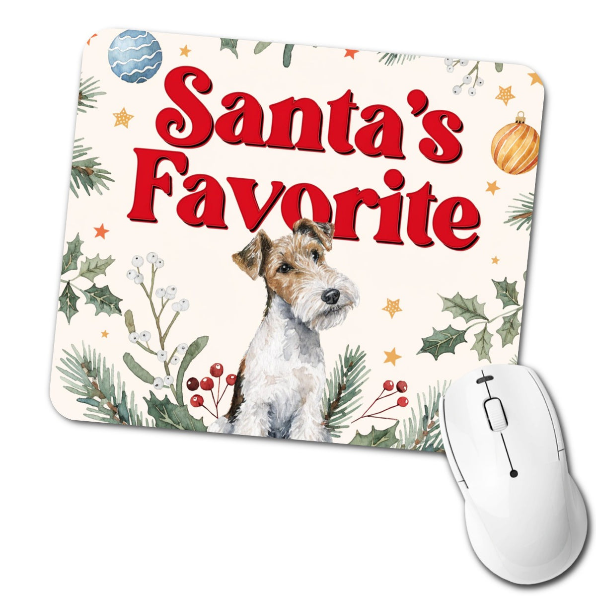 Wire Fox Terrier Dog Christmas Santa's Favorite Low Profile Mouse Pad Mat