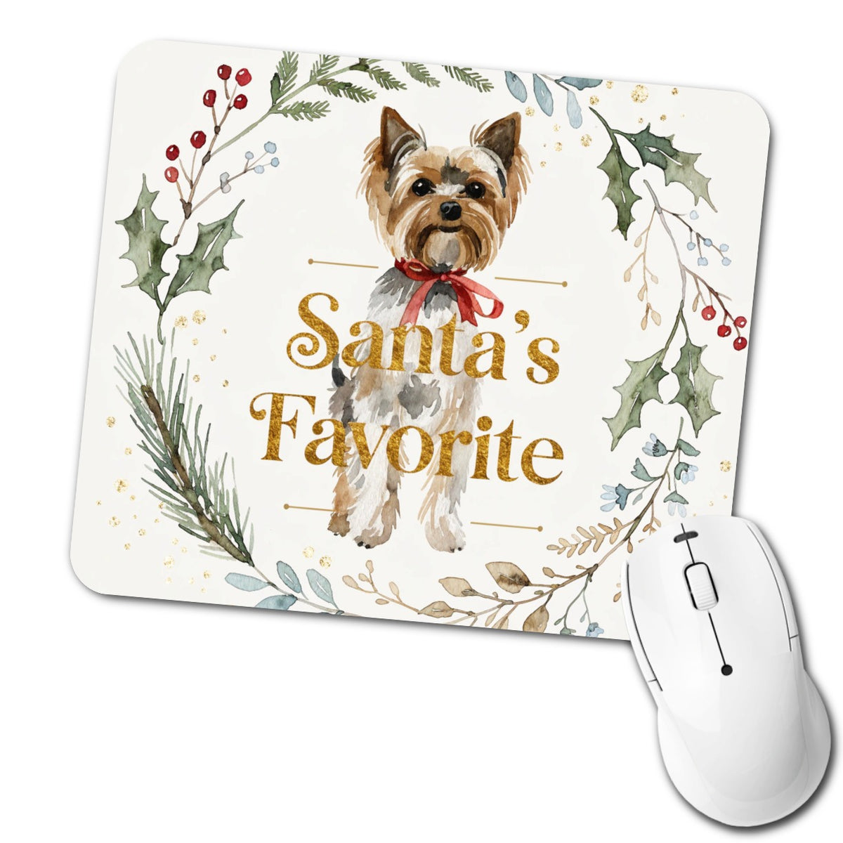 Yorkshire Terrier Yorkie Dog Christmas Santa's Favorite Low Profile Mouse Pad Mat