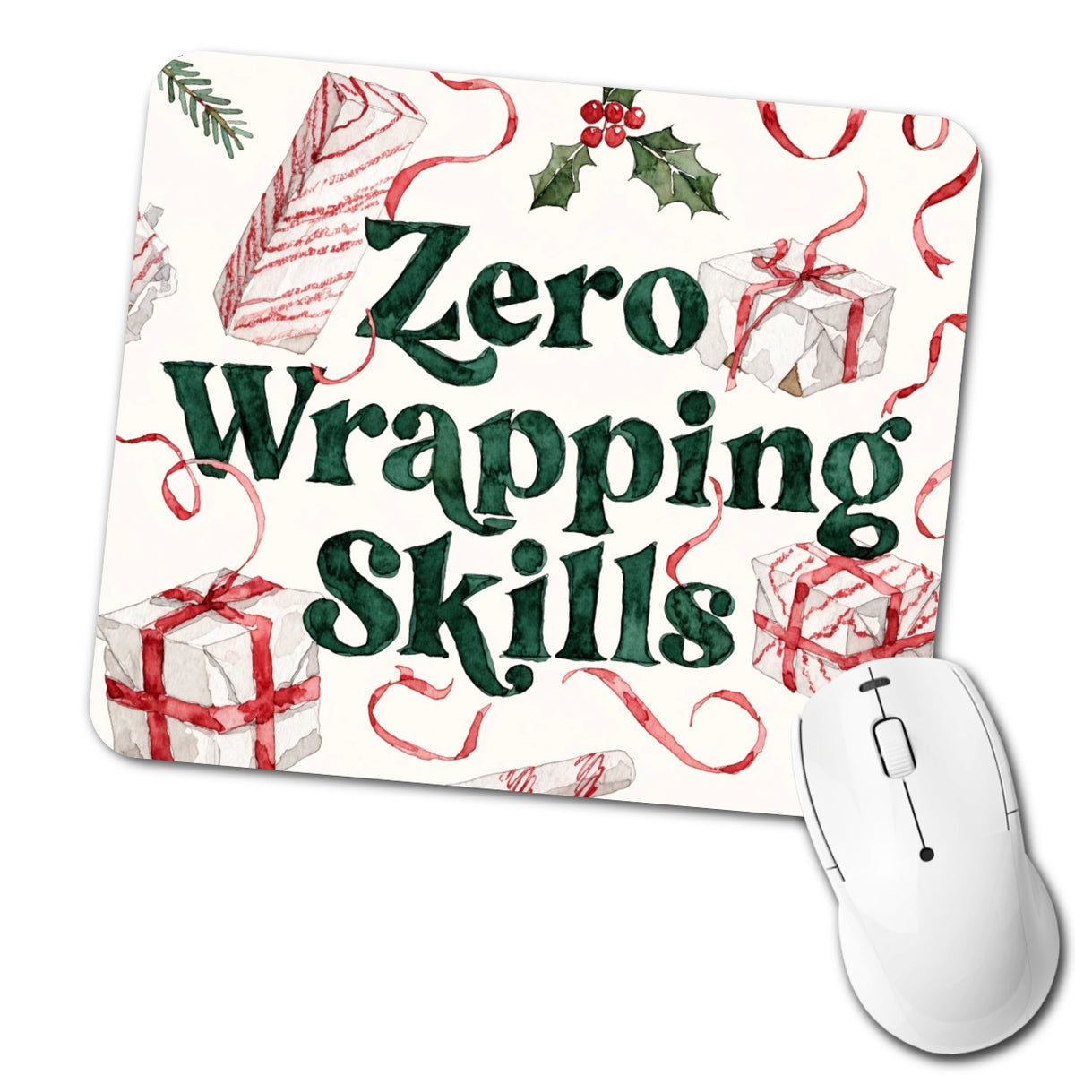 Zero Wrapping Skills Christmas Funny Red Green Low Profile Mouse Pad Mat