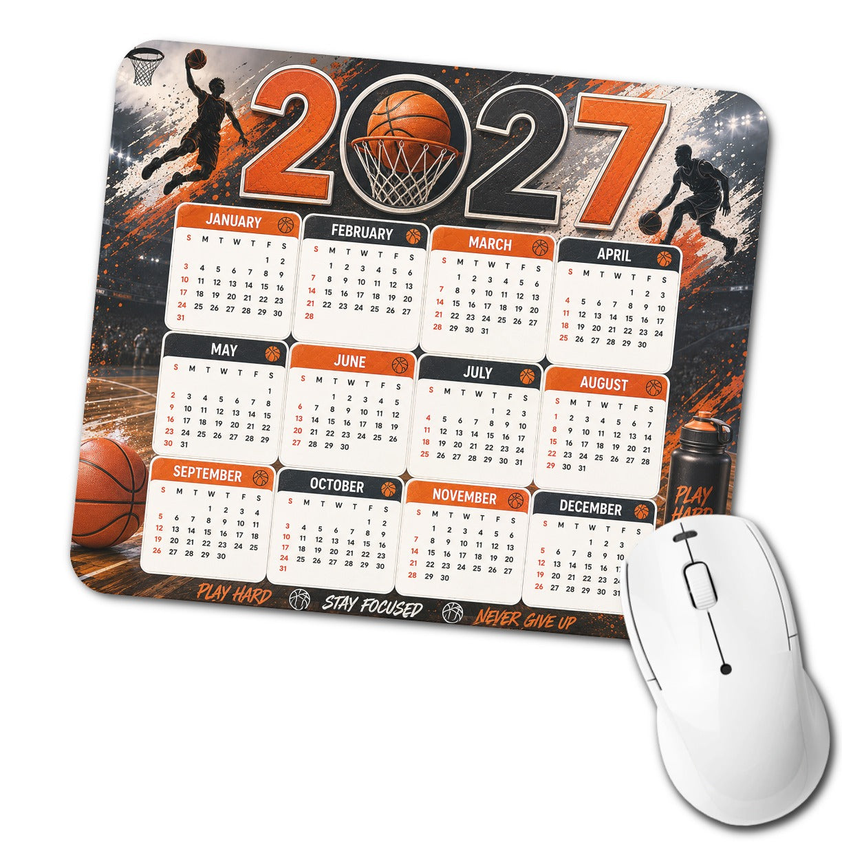 Basketball Grit 2027 Calendar Low Profile Mouse Pad Mat