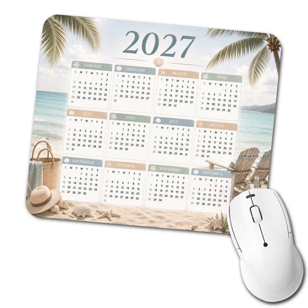 Beach Vacation 2027 Calendar Low Profile Mouse Pad Mat