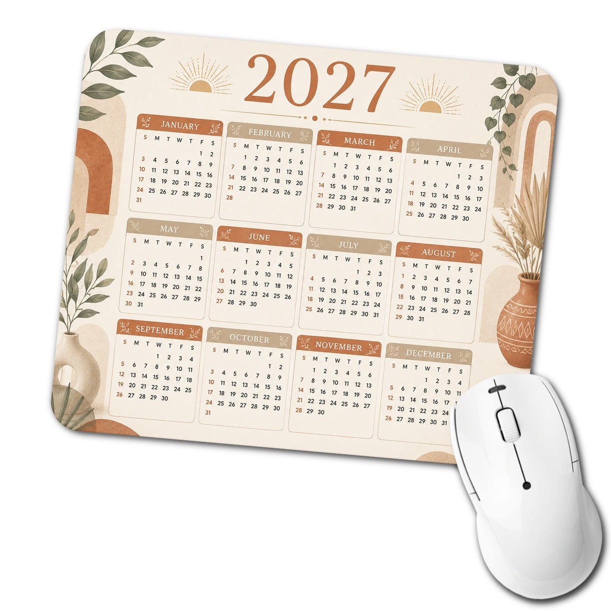 Boho Neutral 2027 Calendar Low Profile Mouse Pad Mat