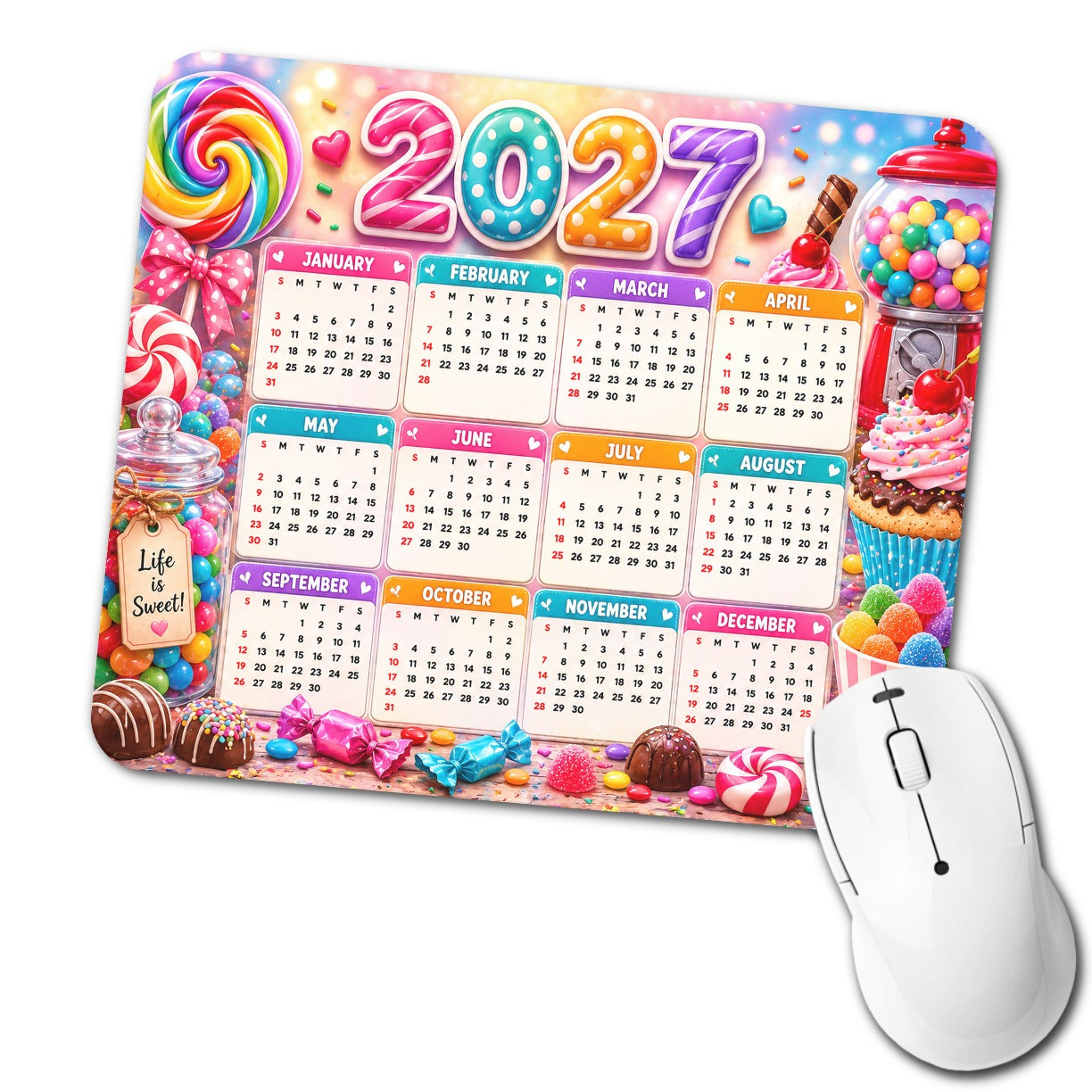 Candy Sweets Desserts 2027 Calendar Low Profile Mouse Pad Mat