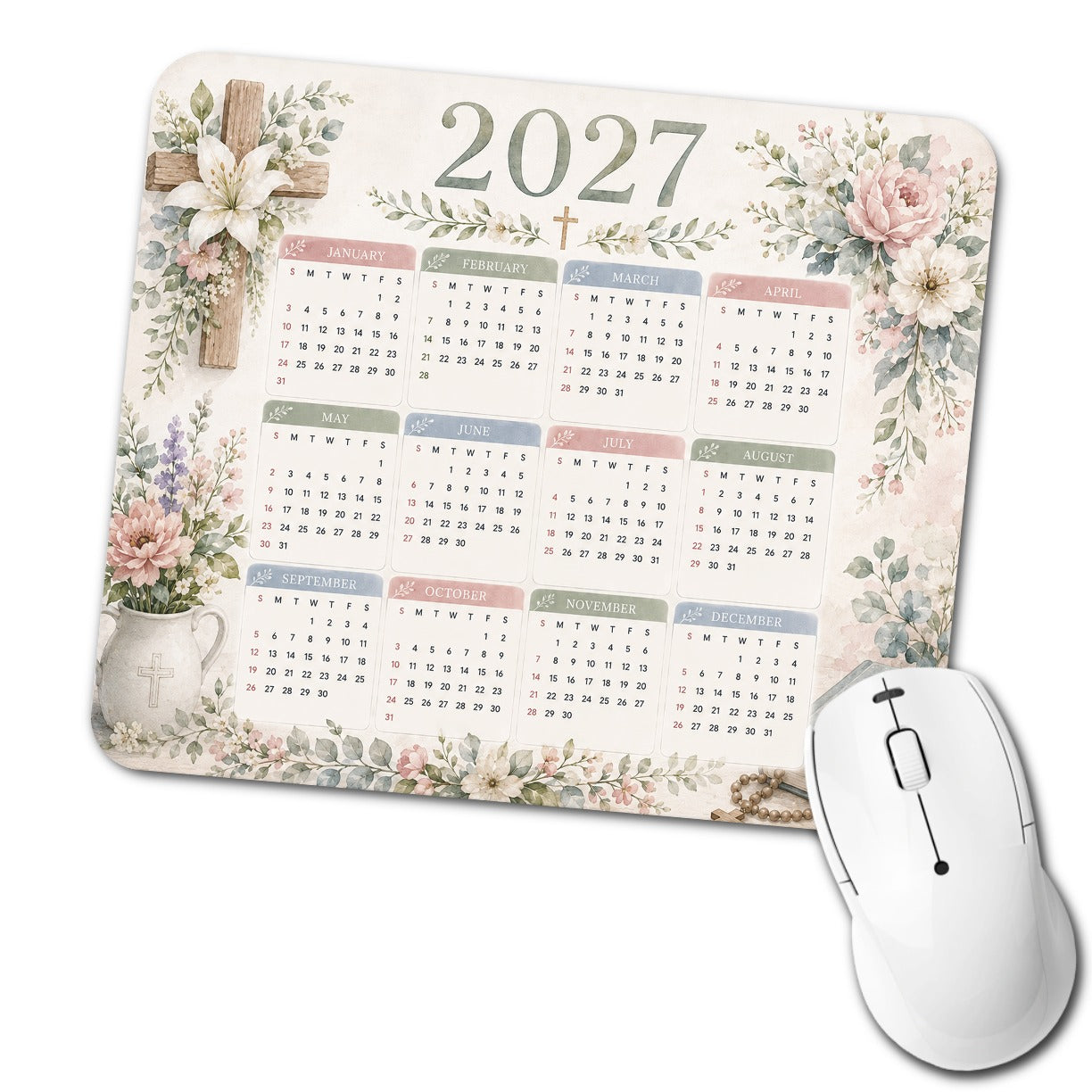 Christian Faith Floral 2027 Calendar Low Profile Mouse Pad Mat