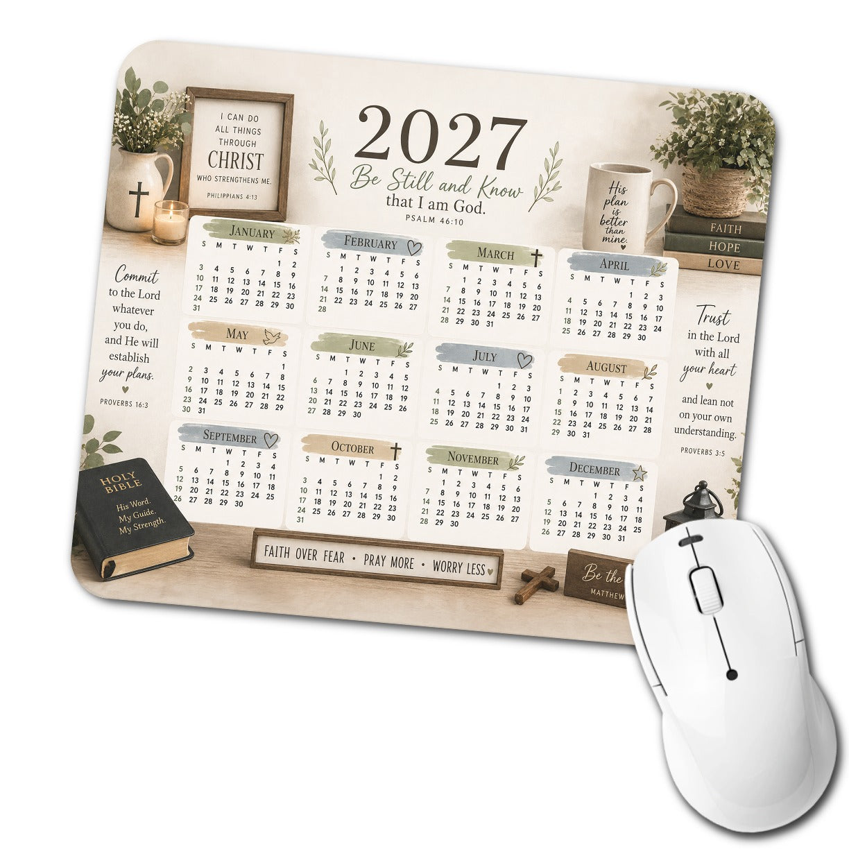 Christian Inspirational 2027 Calendar Low Profile Mouse Pad Mat