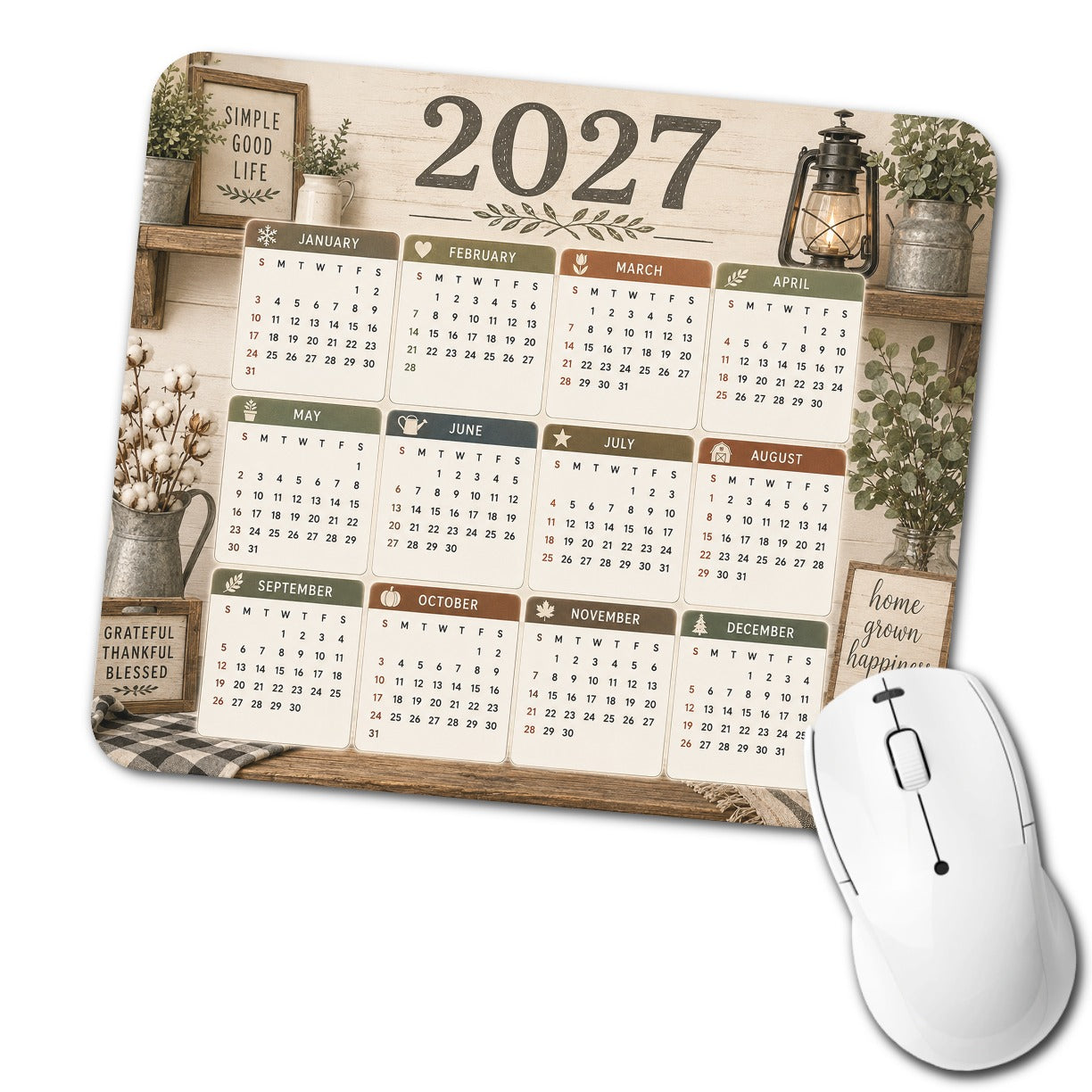 Farmhouse 2027 Calendar Low Profile Mouse Pad Mat