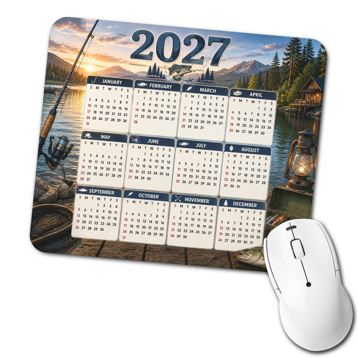 Fishing 2027 Calendar Low Profile Mouse Pad Mat
