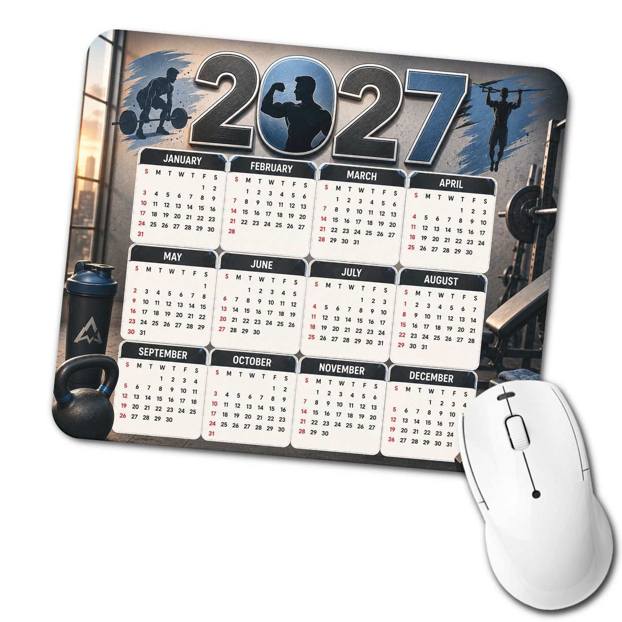 Gym Weightlifting 2027 Calendar Low Profile Mouse Pad Mat